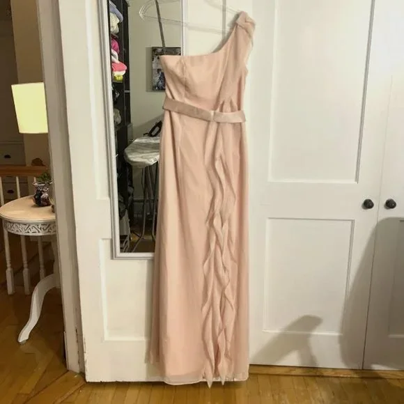 NWT Vera Wang White Pink Chiffon One Shoulder Ruffled Dress - Size 8 - Picture 1 of 11